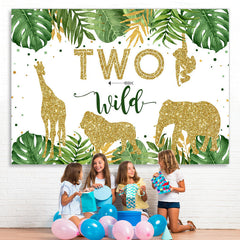 Lofaris Two Wild Green Palm Leaves Golden 2Rd Birthday Backdrop