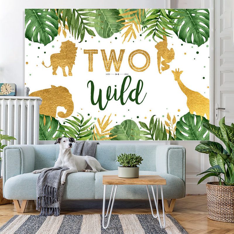 Lofaris Two Wild Tropical Jungle Animals 2nd Birthday Backdrop