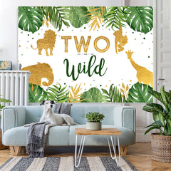 Lofaris Two Wild Tropical Jungle Animals 2nd Birthday Backdrop