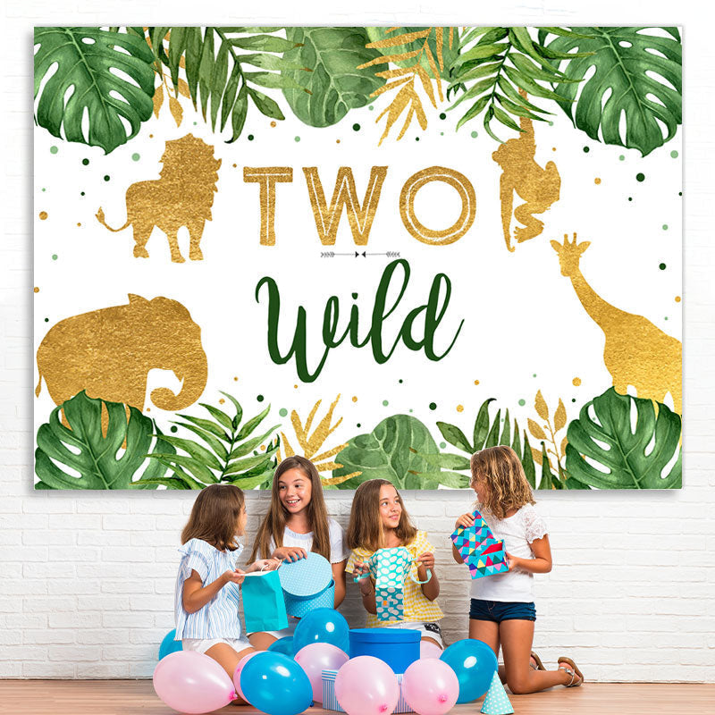 Lofaris Two Wild Tropical Jungle Animals 2nd Birthday Backdrop