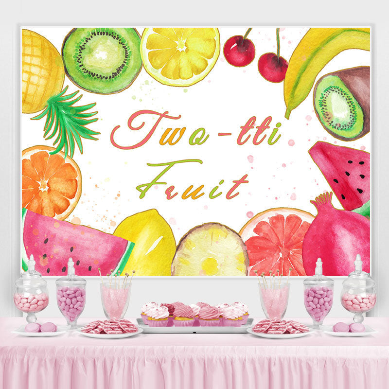 Lofaris Twotti Fruit Cute Cartoon 2rd Birthday Backdrop