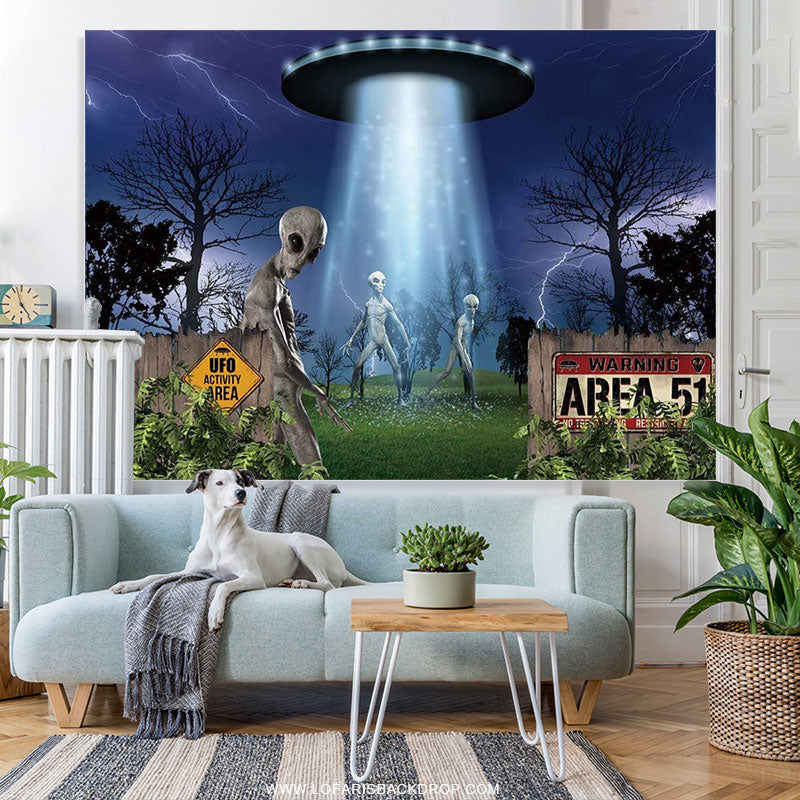 Lofaris UFO Alien Spaceship Science Birthday Party Backdrop For Boy
