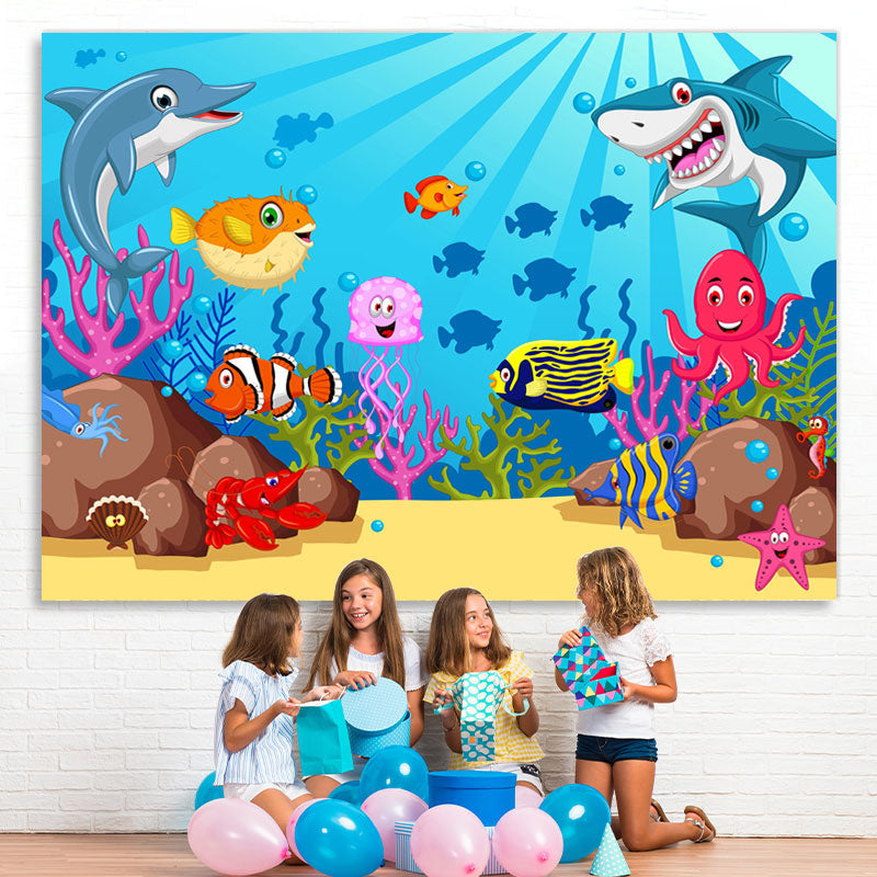 Lofaris Under The Water Shark Fish Backdrop for Birthday Baby Shower