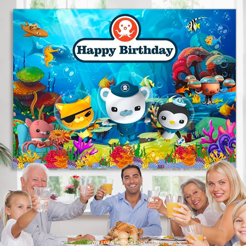 Lofaris Underwater Cartoon Animals Birthday Backdrop For Kids