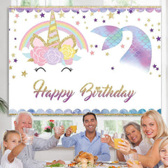 Lofaris Unicorn Mermaid Twinkle Stars Birthday Backdrop