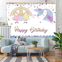 Lofaris Unicorn Mermaid Twinkle Stars Birthday Backdrop