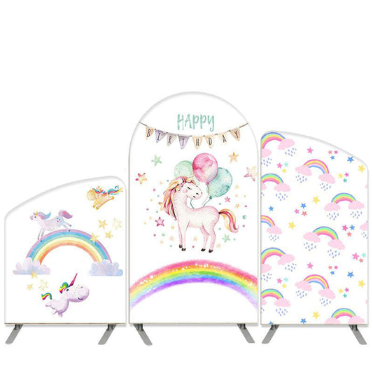 Lofaris Unicorn Theme Balloons And Rainbow Birthday Arch Backdrop Kit