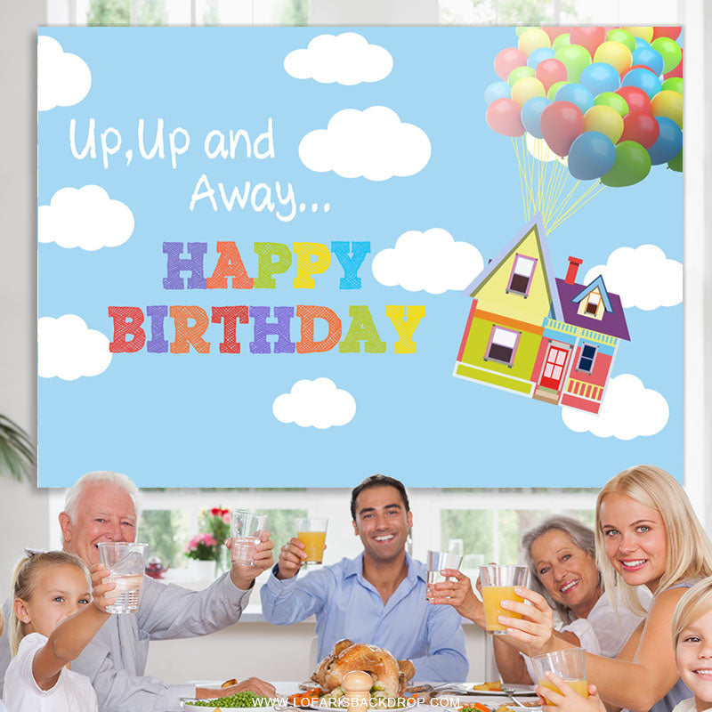 Lofaris Up And Away Balloon With House Birthday Backdrop