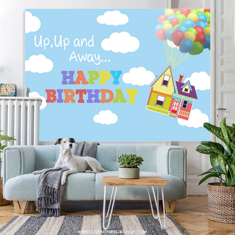 Lofaris Up And Away Balloon With House Birthday Backdrop