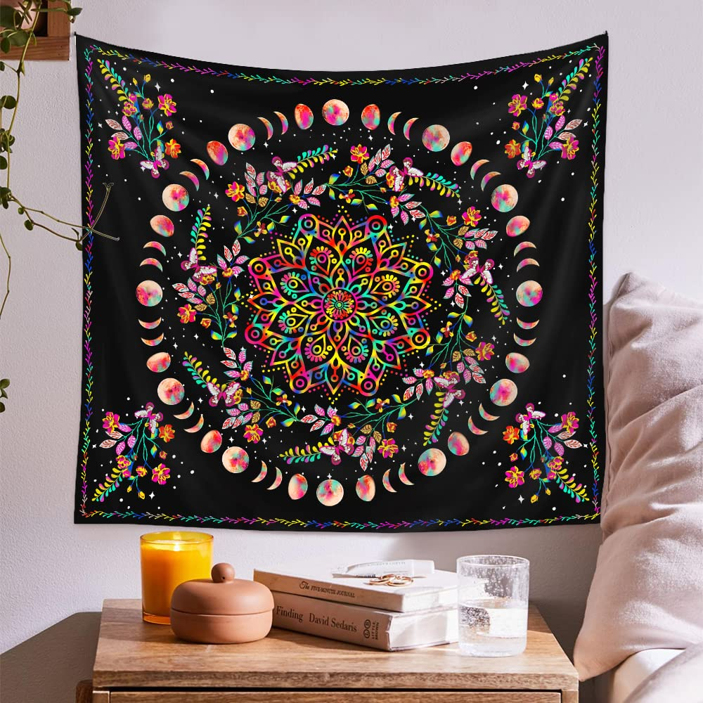 Lofaris UV Blacklight Plant Bohemian Nature Phase Flower Tapestry