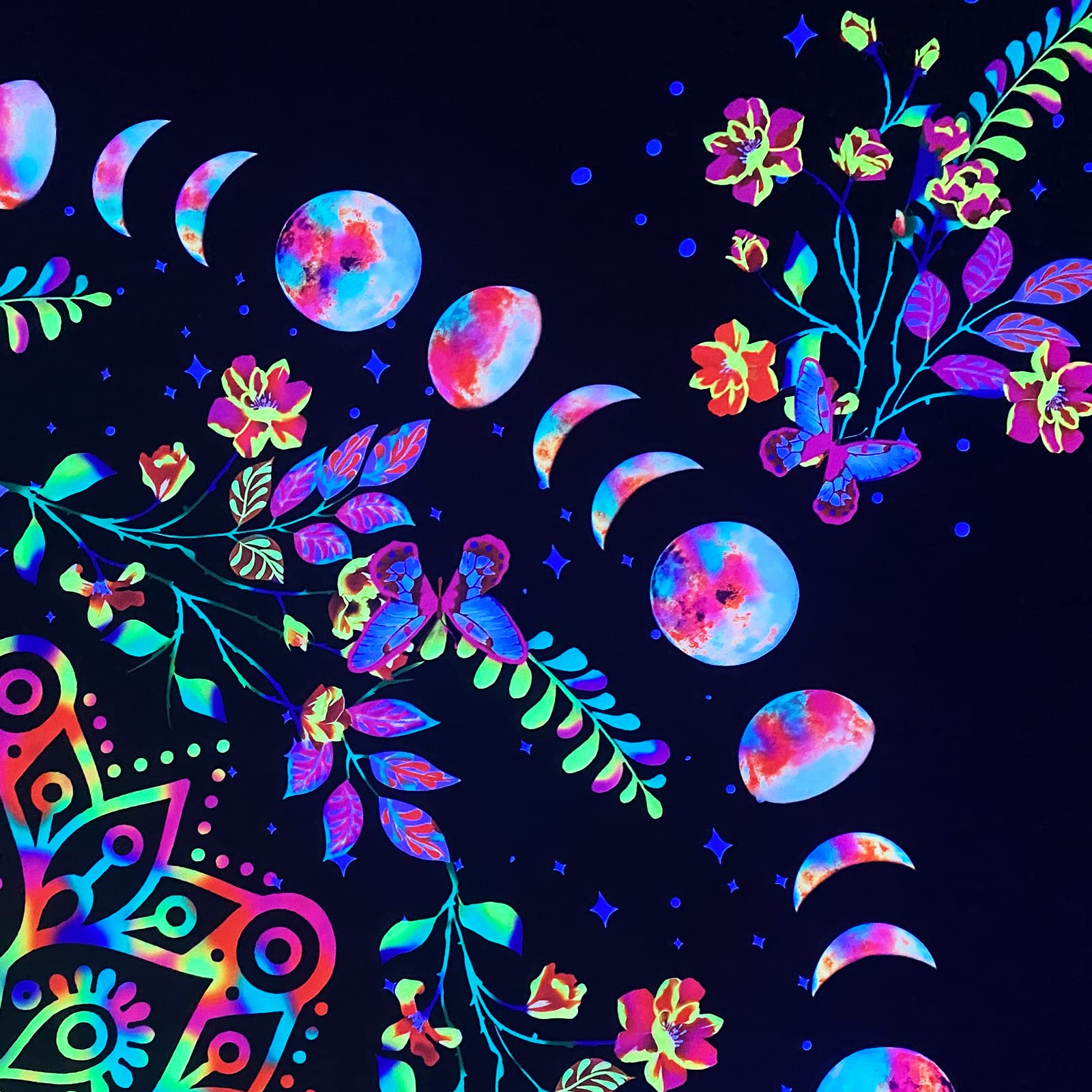 Lofaris UV Blacklight Plant Bohemian Nature Phase Flower Tapestry