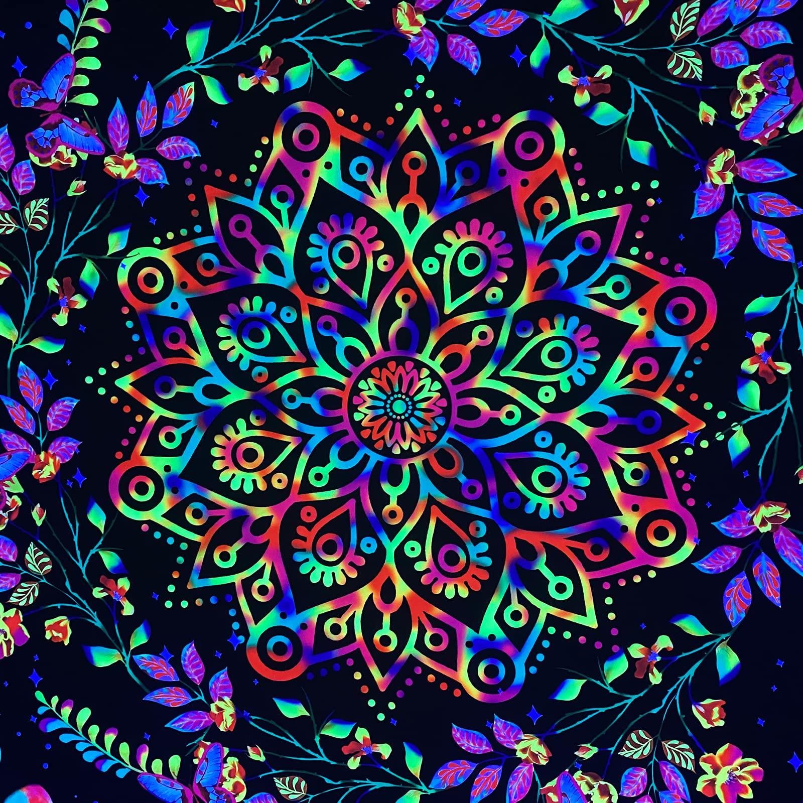 Lofaris UV Blacklight Plant Bohemian Nature Phase Flower Tapestry