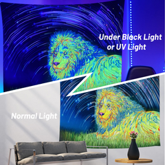 Lofaris UV Blacklight Tapestry With Lion Grassland for Bedroom