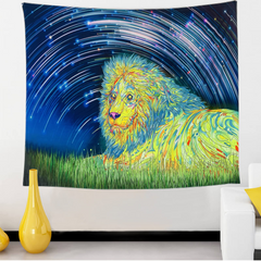 Lofaris UV Blacklight Tapestry With Lion Grassland for Bedroom