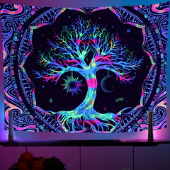 Lofaris UV Blacklight Tree of Life Sun Moon and Star Galaxy Tapestry
