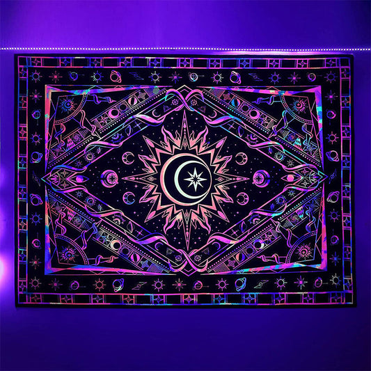 Lofaris UV Reactive Blacklight Hippie Boho Burning Sun Tapestry