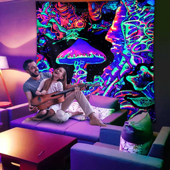 Lofaris UV Reactive Blacklight Upright Mushroom Tapestry for Party