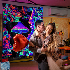 Lofaris UV Reactive Blacklight Upright Mushroom Tapestry for Party