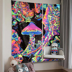 Lofaris UV Reactive Blacklight Upright Mushroom Tapestry for Party