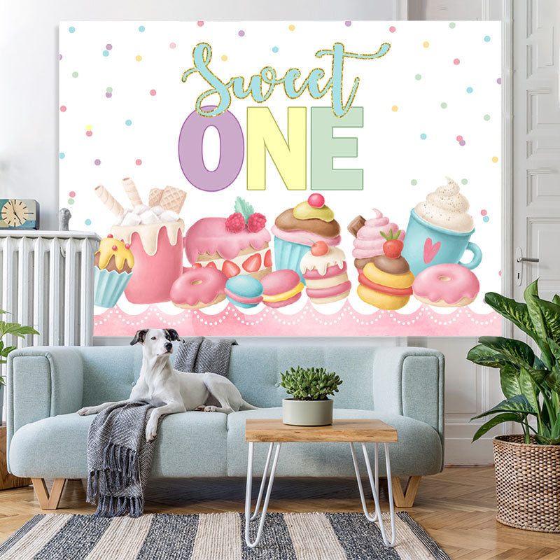 Lofaris Various Snacks And Sweet One Happy Birthday Backdrop