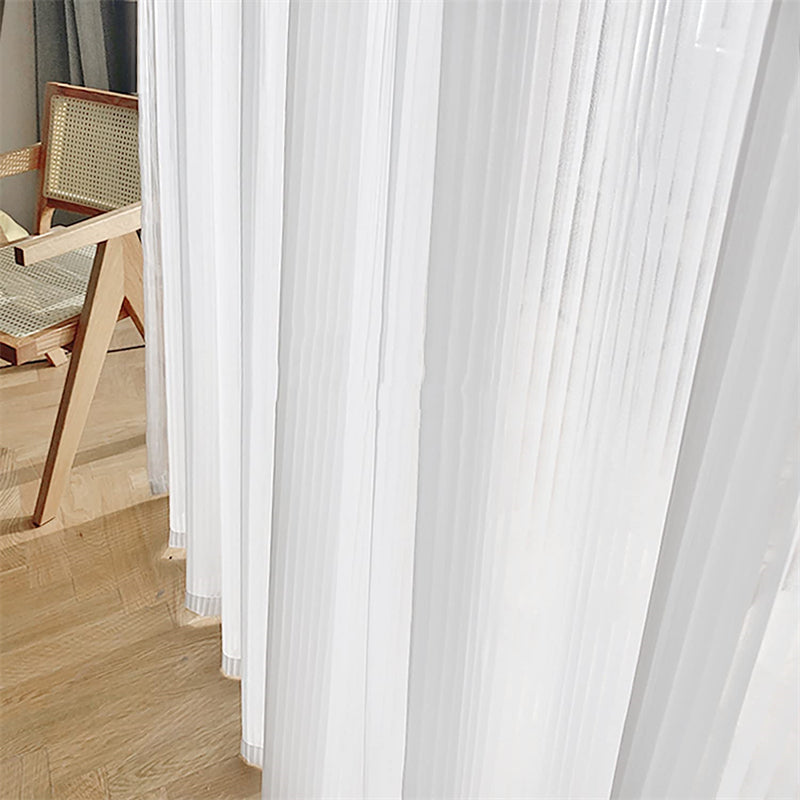 Lofaris Vertical Stripe White Sheer Outdoor Curtains With Top Grommet
