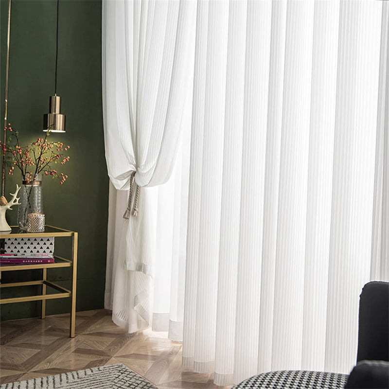 Lofaris Vertical Stripe White Sheer Outdoor Curtains With Top Grommet