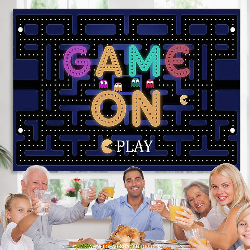 Lofaris Video Game On Maze Colorful Lights Birthday Backdrop