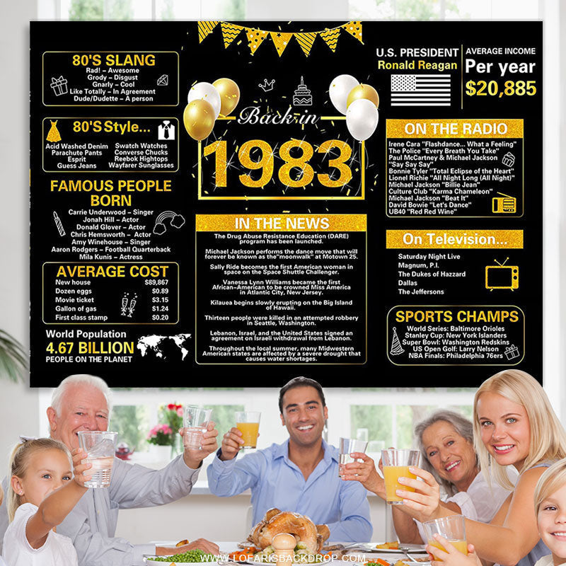 Lofaris Vintage Black Gold Ballon 40th Birthday Backdrop