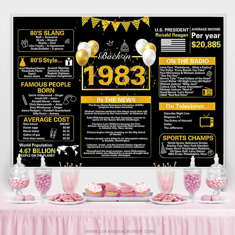 Lofaris Vintage Black Gold Ballon 40th Birthday Backdrop