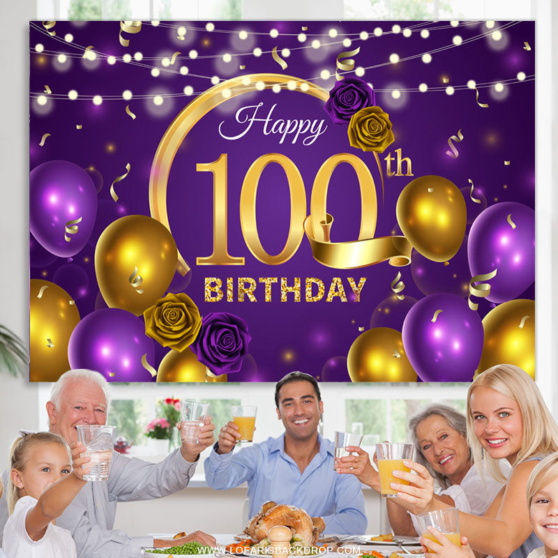 Lofaris Violet Balloon Floral Happy 100Th Birthday Backdrop
