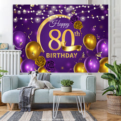 Lofaris Violet Balloon Floral Happy 80Th Birthday Backdrop