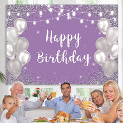Lofaris Violet Purple Silver Happy Birthday Backdrop for Girl