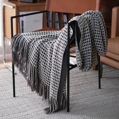 Lofaris Waffle Plaid Knitted Simple Black And White Soft Throw Blanket