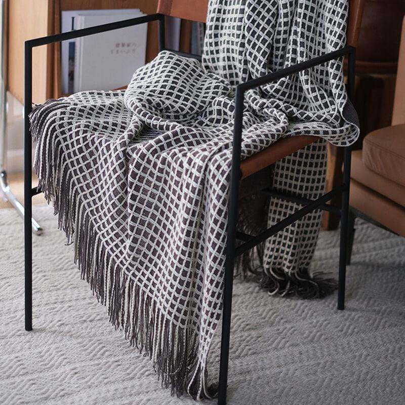 Lofaris Waffle Plaid Knitted Simple Black And White Soft Throw Blanket