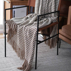 Lofaris Waffle Plaid Knitted Simple Black And White Soft Throw Blanket
