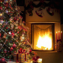 Lofaris Warm Fireplace Christmas Tree Backdrop for Photoshoot