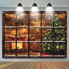 Lofaris Warm Fireplace Christmas Wreath Tree Holiday Backdrop