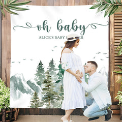 Lofaris Watercolor Green Forest Custom Name Baby Shower Backdrop