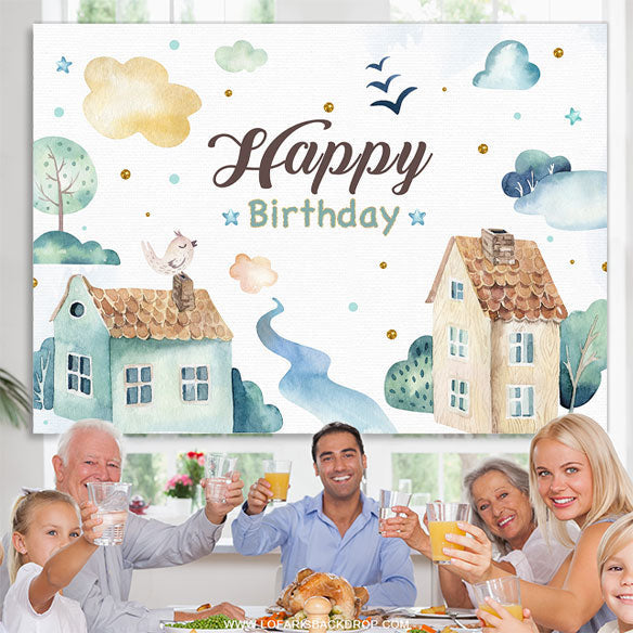 Lofaris Watercolor Green Happy Birthday Backdrop For Kid