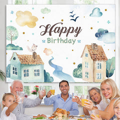 Lofaris Watercolor Green Happy Birthday Backdrop For Kid