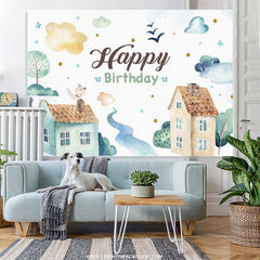 Lofaris Watercolor Green Happy Birthday Backdrop For Kid