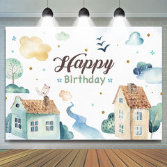 Lofaris Watercolor Green Happy Birthday Backdrop For Kid