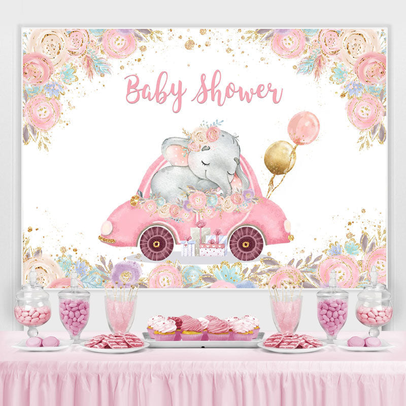 Lofaris Watercolor Pink Elephant Baby Shower Party Backdrop