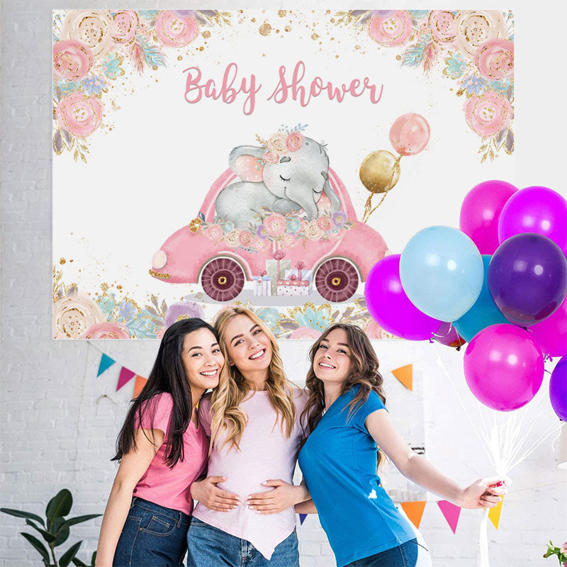 Lofaris Watercolor Pink Elephant Baby Shower Party Backdrop