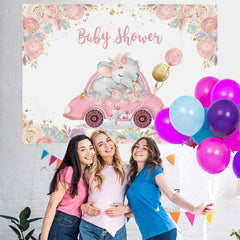 Lofaris Watercolor Pink Elephant Baby Shower Party Backdrop