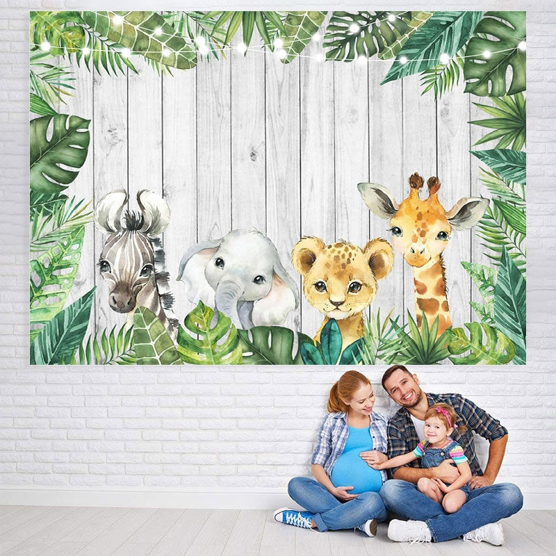 Lofaris Watercolor Safari Animals Backdrops for Baby Shower
