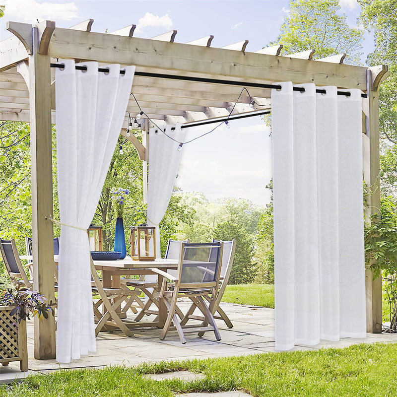 Lofaris Waterproof Sheer White Outdoor Curtains with Top Grommet