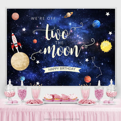 Lofaris We Are Off Two The Moon Happy Birthday Backdrop For Kid