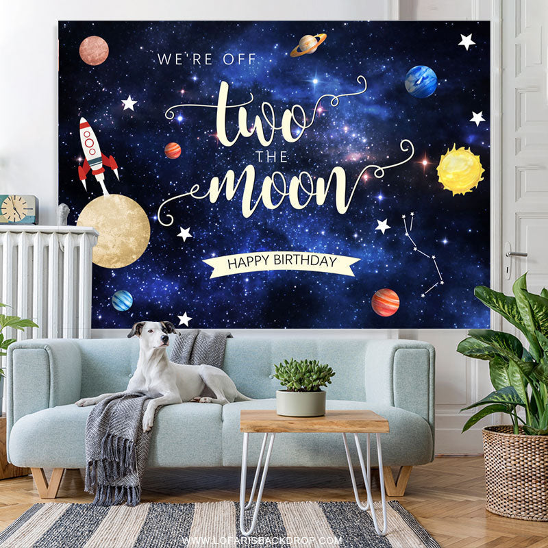 Lofaris We Are Off Two The Moon Happy Birthday Backdrop For Kid