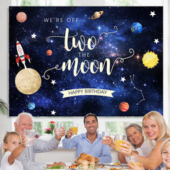 Lofaris We Are Off Two The Moon Happy Birthday Backdrop For Kid